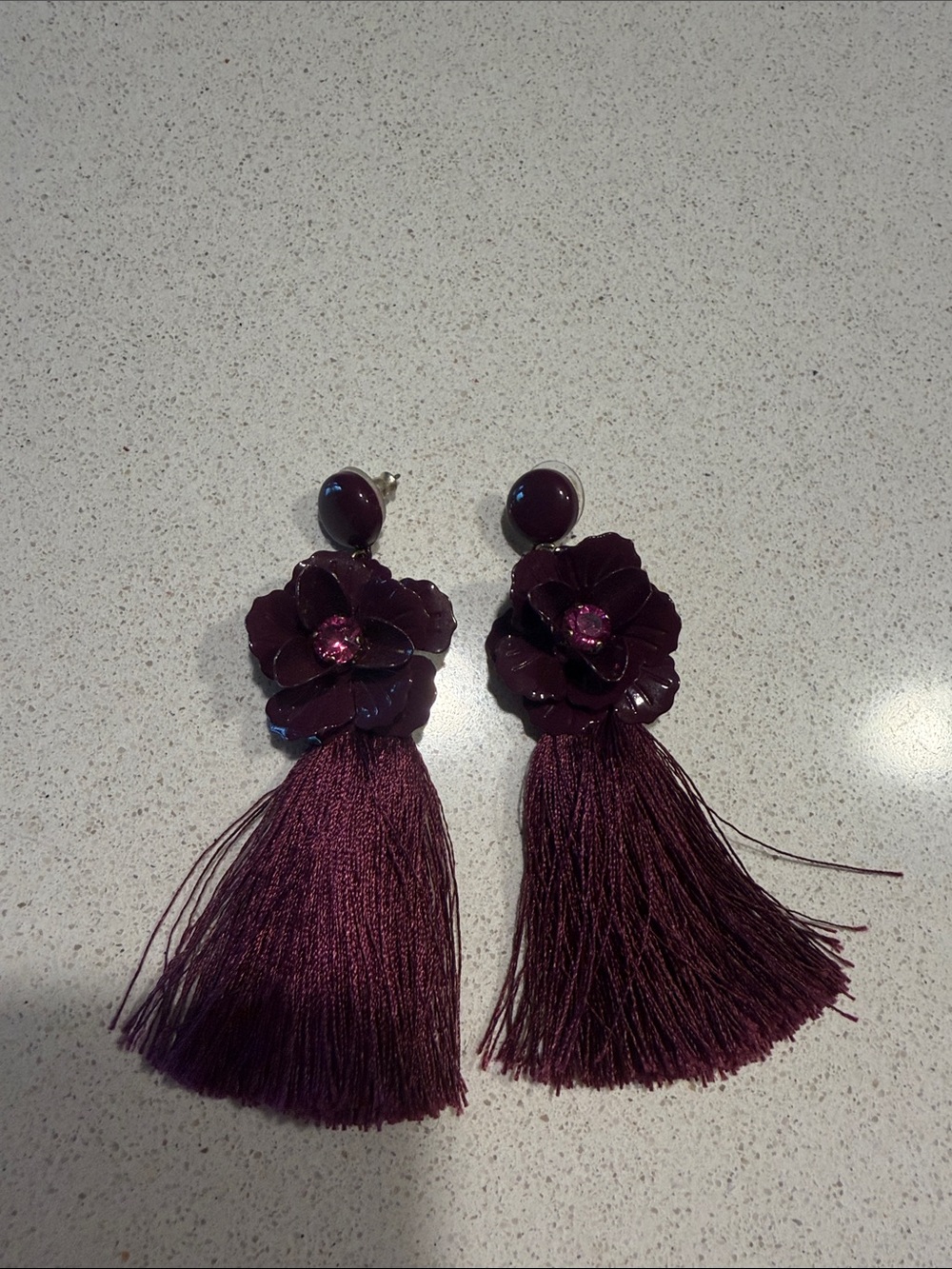 Lane Bryant Plum Floral Tassel Drop Earrings